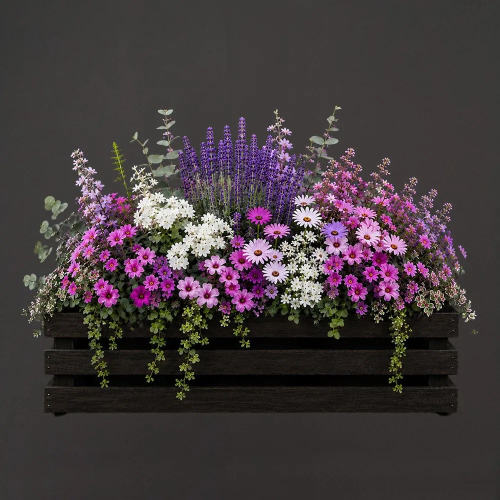 AMADEA Drevený obal s kvetináči - tmavý, 47x17x15cm Český výrobok