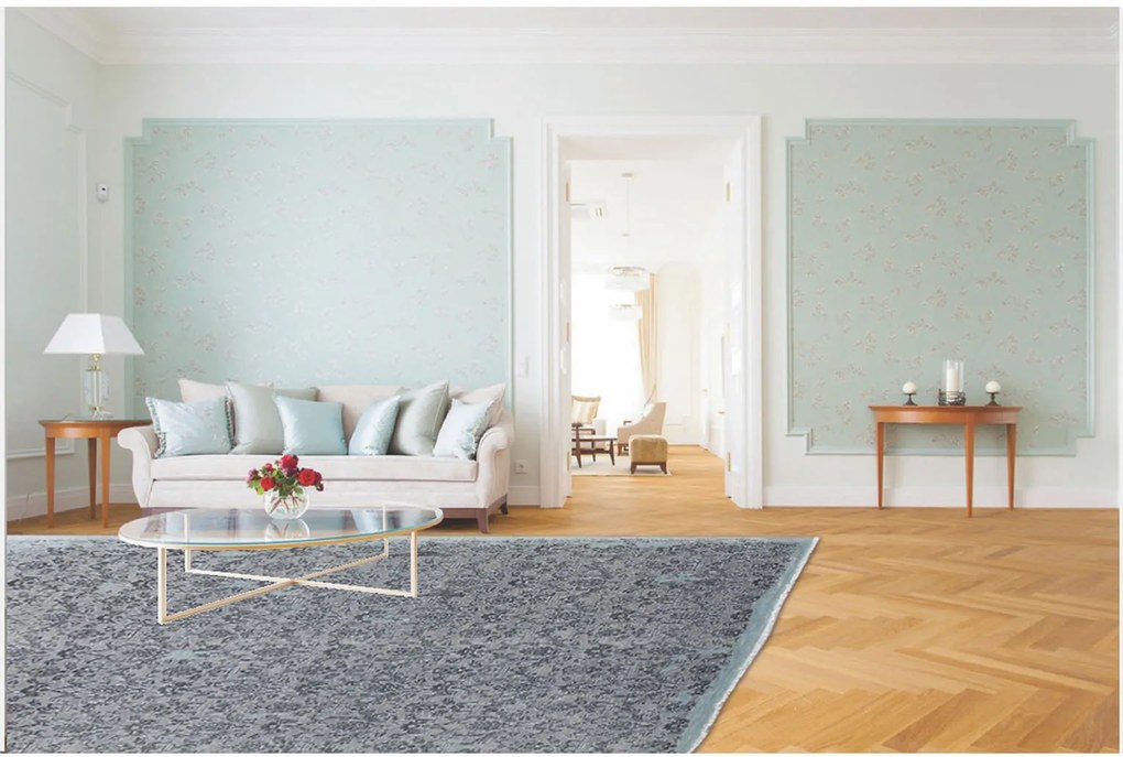 Diamond Carpets India, Ručne viazaný kusový koberec Diamond DC-M 5 Light grey / aqua, 275x365, modrá, chodba / predsieň
