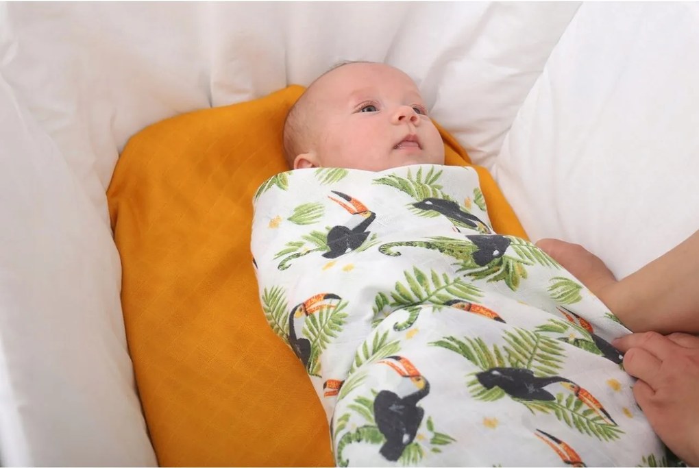 Detská mušelínová plienka (zavinovačka) BABYMAM PREMIUM 120x120 cm - Tukani