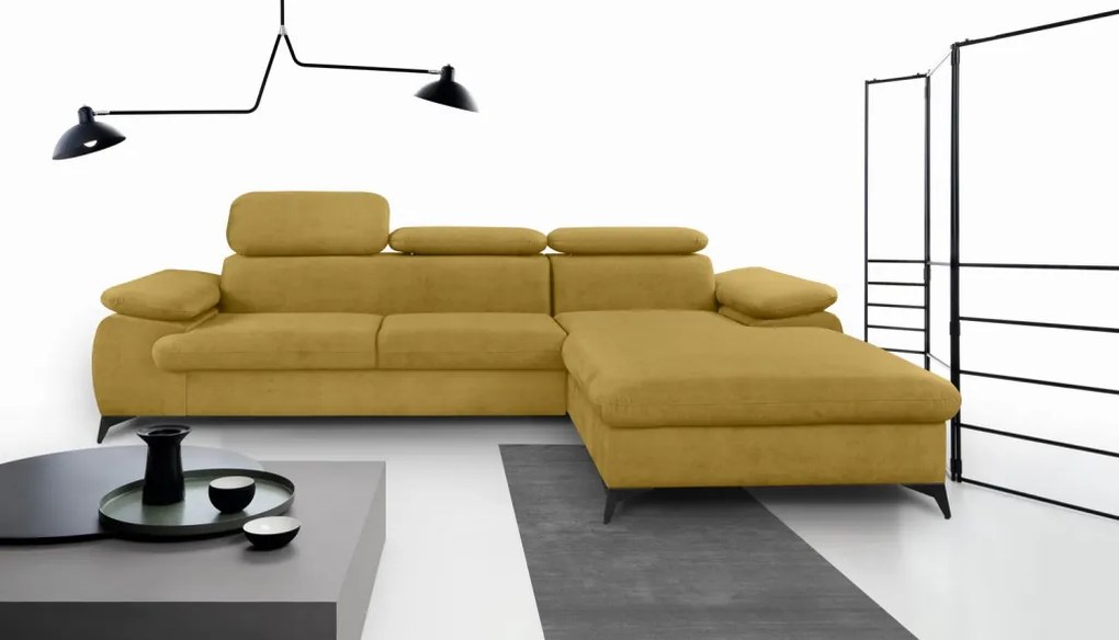 Rohová sedacia súprava Scala, žltá látka, pravý roh
