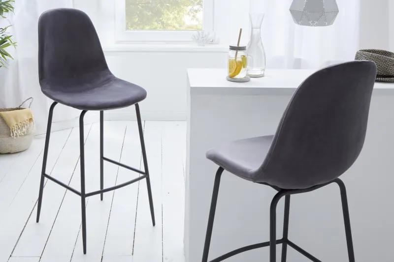 Dizajnová barová stolička Scandinavia Samt  Gold - sivá