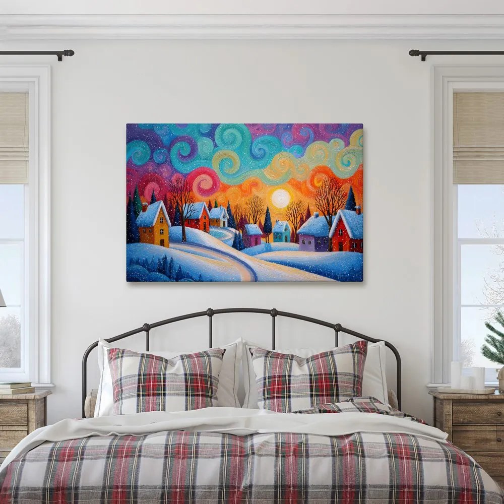 Vianočný obraz zimné čaro dedinky