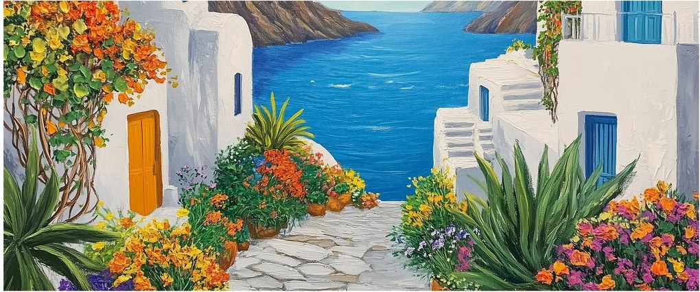 Obraz - Grécka ulička (120x50 cm)