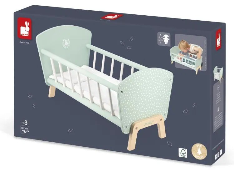 Drevená postieľka pre bábiku s perinkou a vankúšikom - Zen