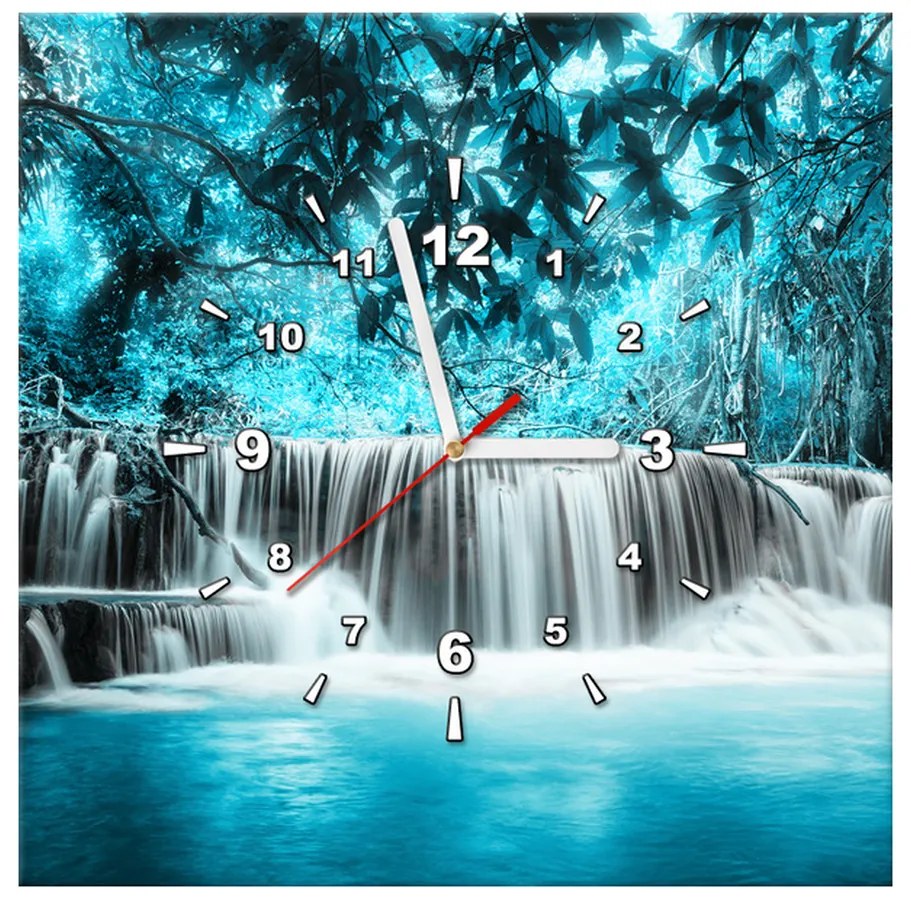 Gario Obraz s hodinami Vodopád v modrej džungli Rozmery: 40 x 40 cm