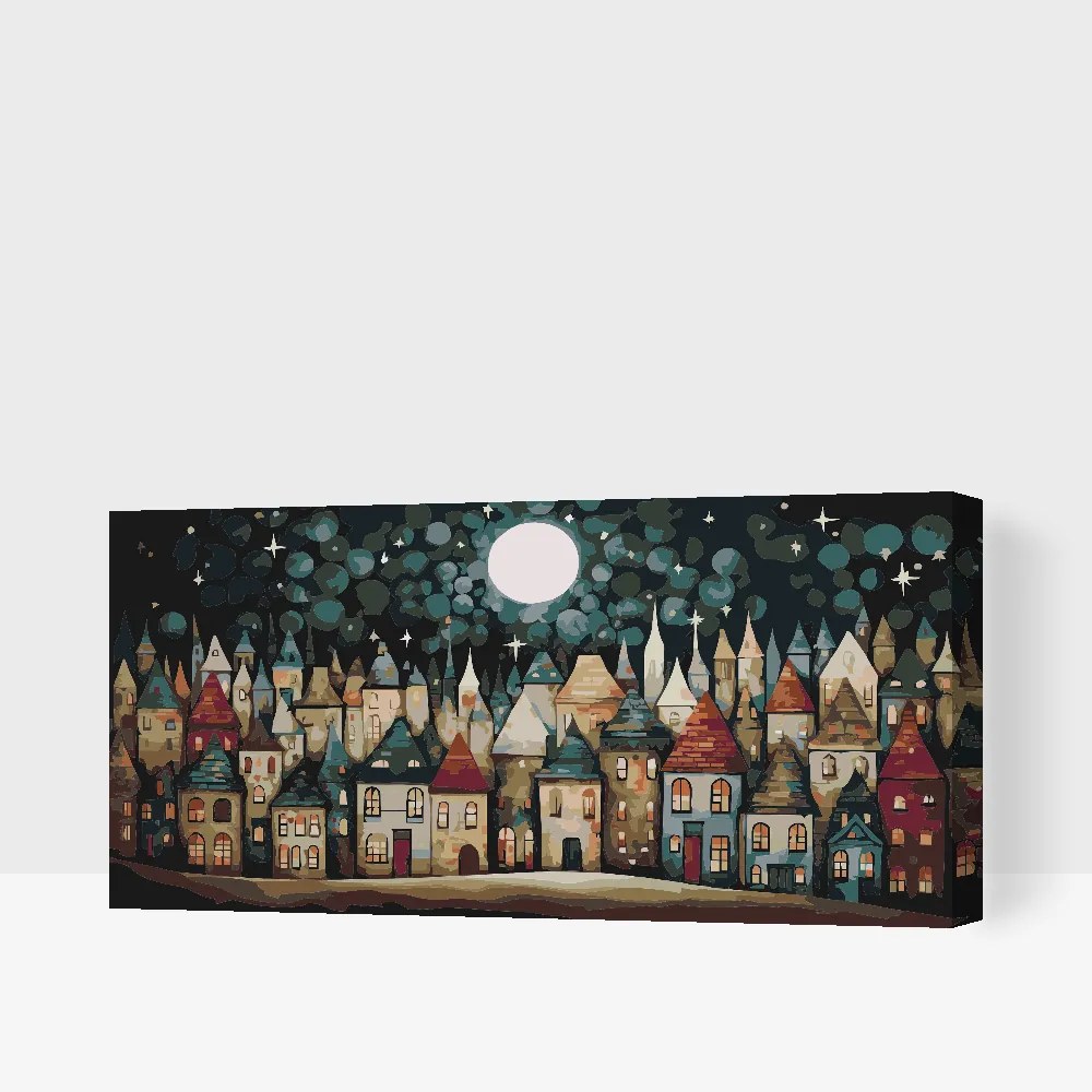 Gario Maľovanie podľa čísel Domčeky v noci Rozmery: 40 x 80 cm, Rámovanie: S vnútorným rámom