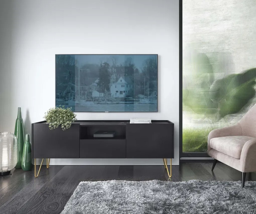 Televizní stolek Harmony Va 144 cm černý/černý mramor