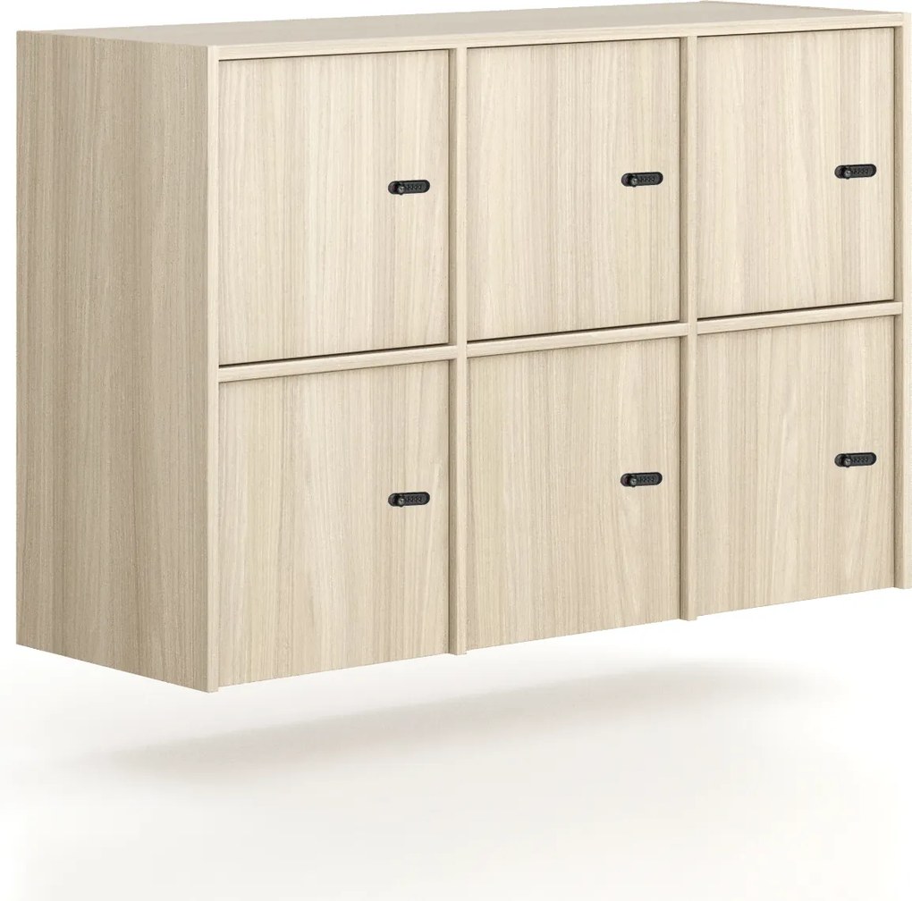 Nadstavba pre skrine FRAME, 6x dvere, 1299 x 450 x 854 mm, mechanický kódový zámok, dub prírodný