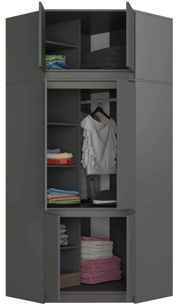 Rohová šatní skříň CLP 100 cm 6D grafitově šedá