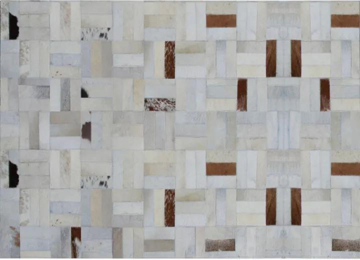Luxusný kožený koberec, biela/sivá/hnedá, patchwork, 140x200, KOŽA TYP 1