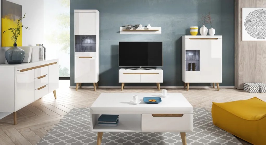 Televízna skrinka Nordi, 107 cm, dub riviera/biely lesk