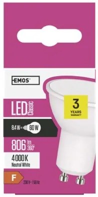 EMOS LED žiarovka, GU10, MR16, 9W, 806lm, 4000K, neutrálna / denná biela