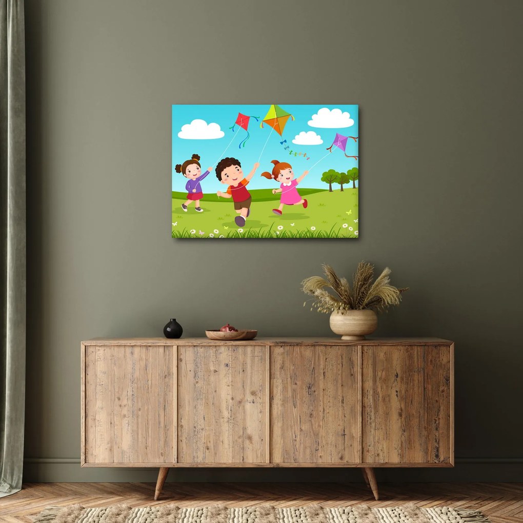 Obraz - Deti púšťajú draka (70x50 cm)