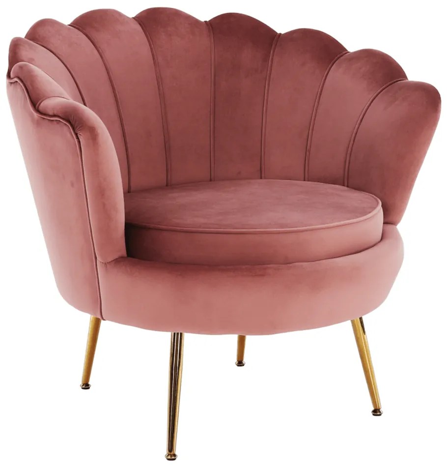 Kreslo v štýle Art-deco, ružová Velvet látka/gold chróm-zlatý, NOBLIN