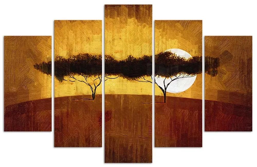 Obraz na plátně pětidílný Afrika Krajina Stromy - 200x100 cm