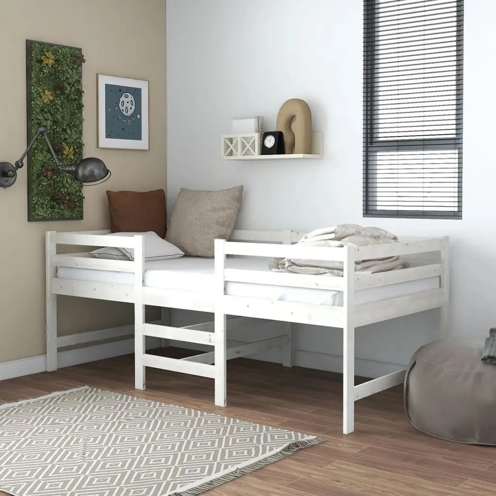 vidaXL Stredne vysoká posteľ, biela, borovicový masív 90x200 cm