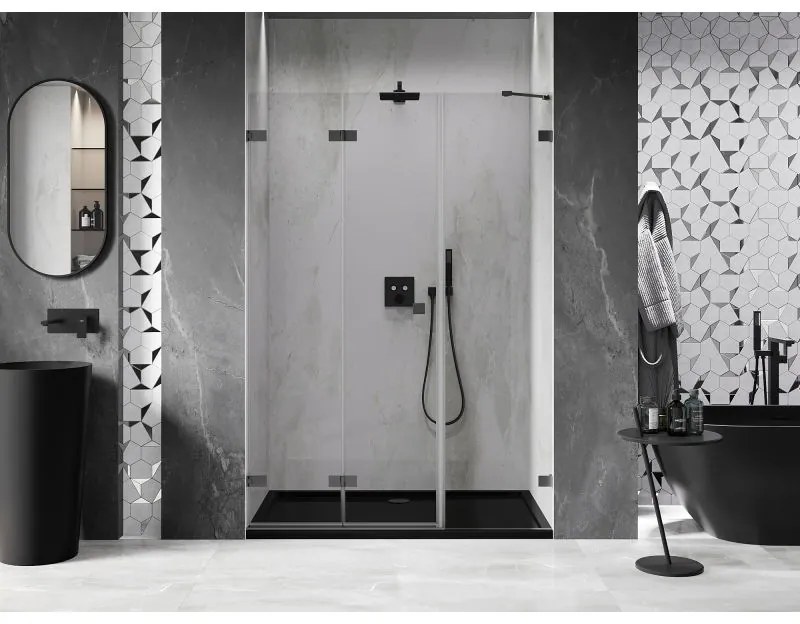 Mexen Lunar-F, skladacie ľavé sprchové dvere 140 cm, 8mm číre sklo, grafitový profil, 836S-140-050-95-00-L