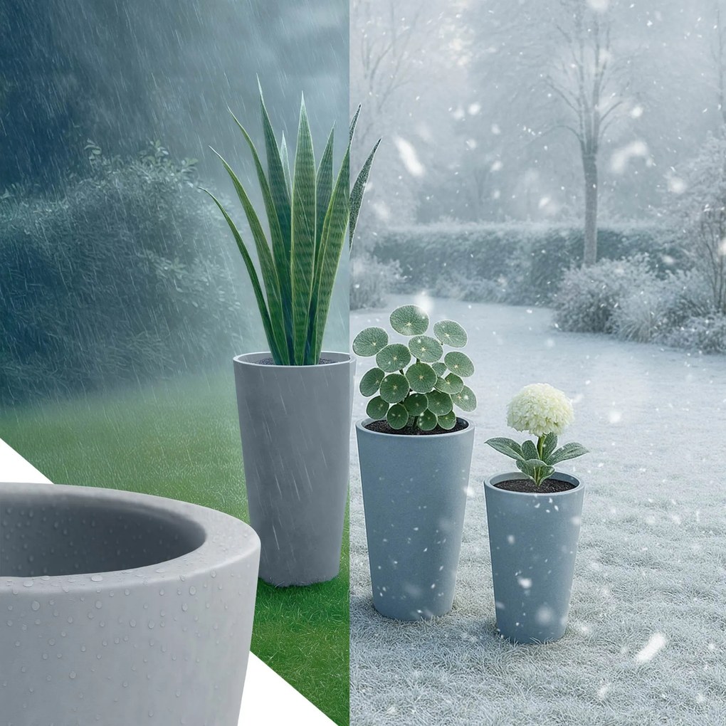 Sada 3 ks kvetináčov 3 round - sivá