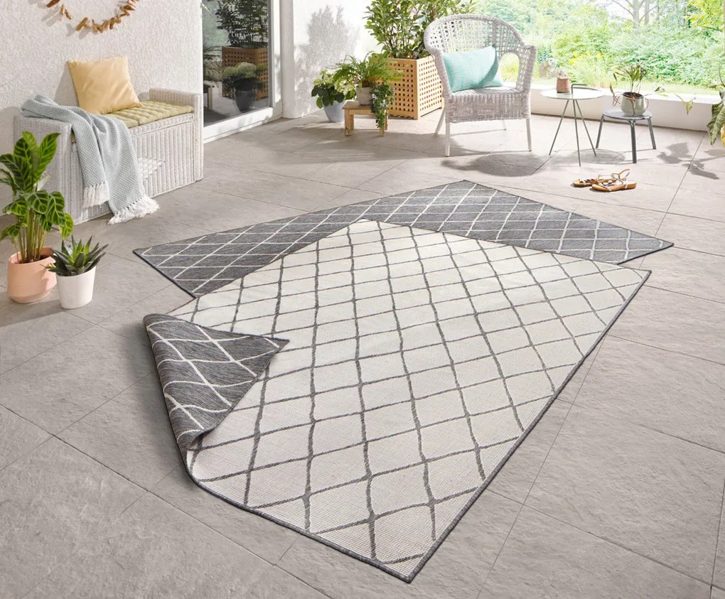 NORTHRUGS - Hanse Home koberce Kusový koberec Twin-Wendeteppiche 103118 grau creme – na von aj na doma - 80x150 cm