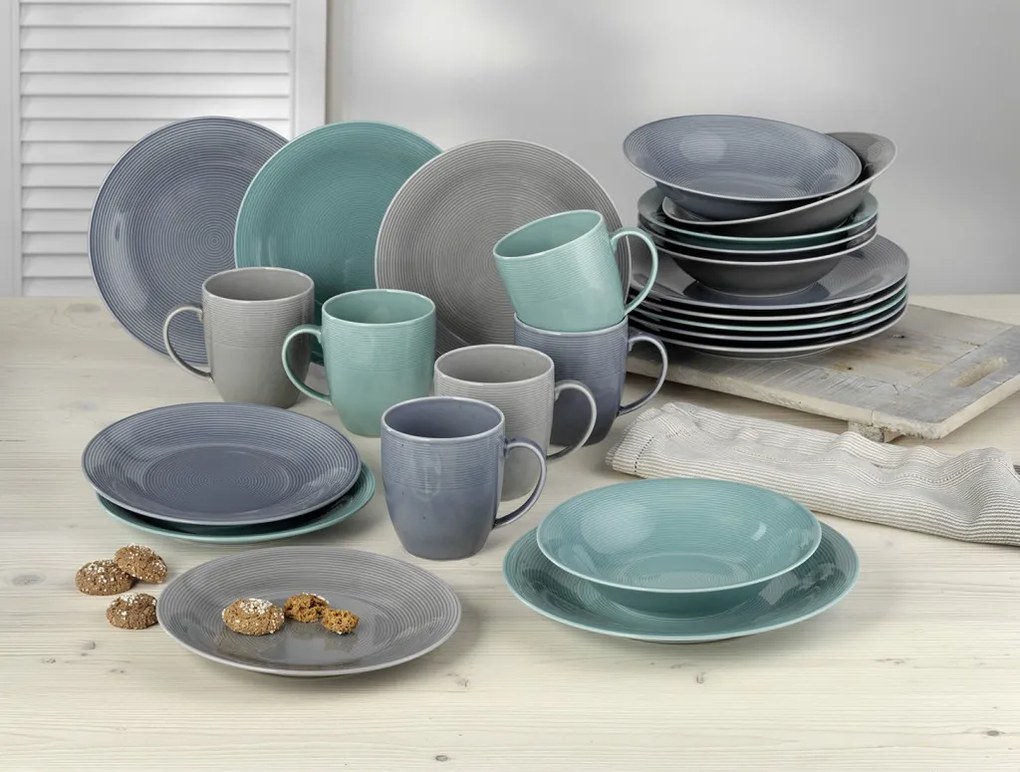 Jedálenský servis (24 dielov) Jive, šedá/modrá/mentolová