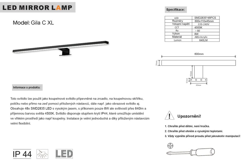 TOP LIGHT Svetlo nástenné Gila C XL, Čierna