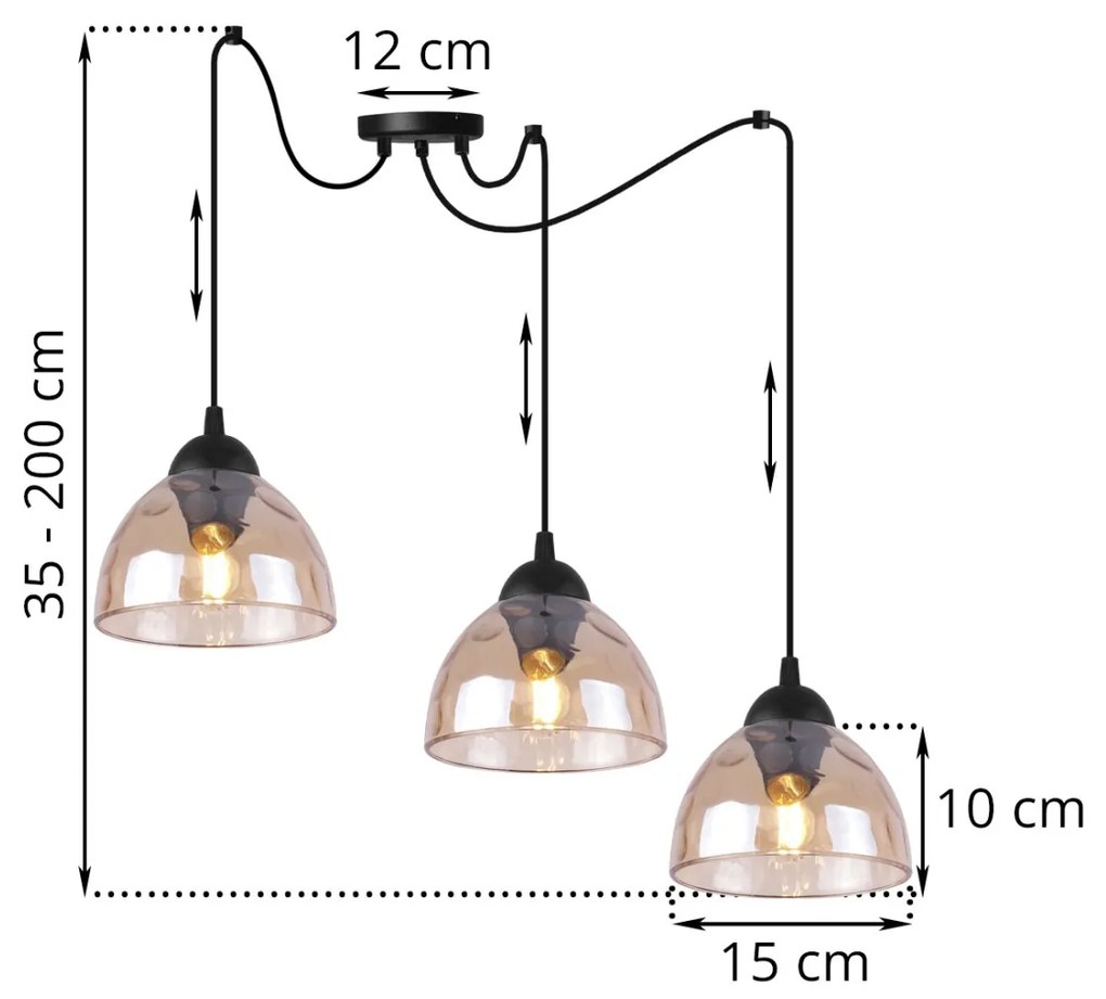 Light Home Závesné svietidlo Venice Spider, 3x medové sklenené tienidlo