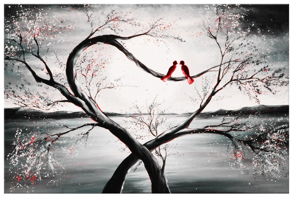 Gario Ručne maľovaný obraz Vtáčia láska Veľkosť: 70 x 100 cm