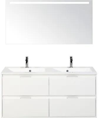Kúpeľňová zostava Sanox Porto 120 cm mramor zrkadlo 4 zásuvky biela s LED
