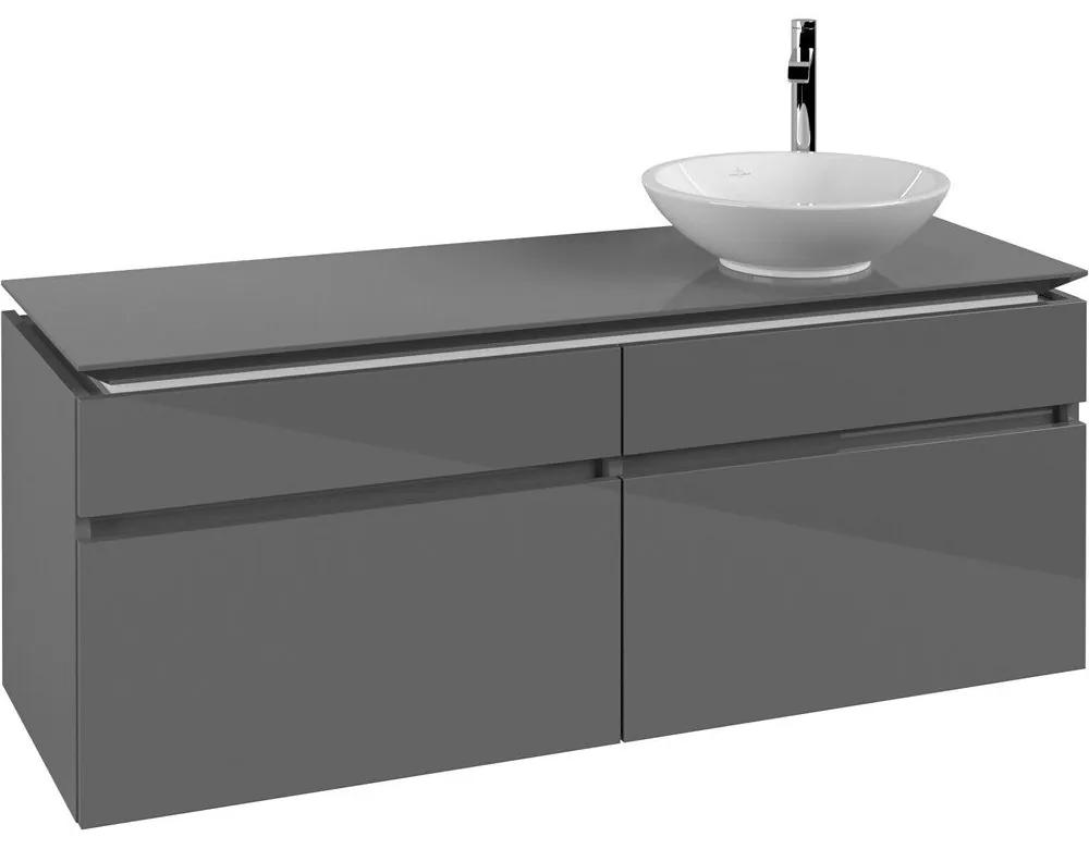 VILLEROY &amp; BOCH Legato závesná skrinka pod umývadlo na dosku (umývadlo vpravo), 4 zásuvky, 1400 x 500 x 550 mm, Glossy Grey, B59000FP