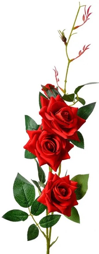 Dekorácia umelá vetvička ruže s červenými kvetmi - 12*8*83 cm