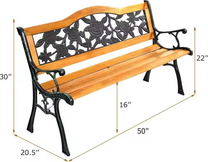 Lean Drevená záhradná lavička s operadlom - ruže