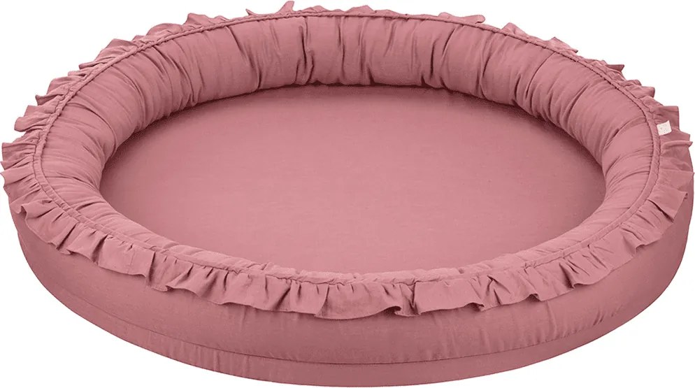 Ľanové hniezdo pre deti s volánom sýto ružová