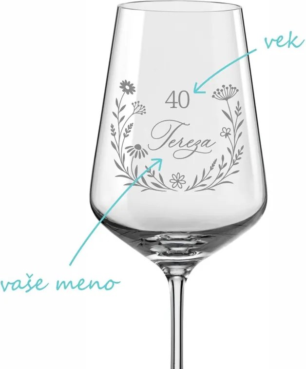 Pieskovaný pohár na víno Kvetinový veniec