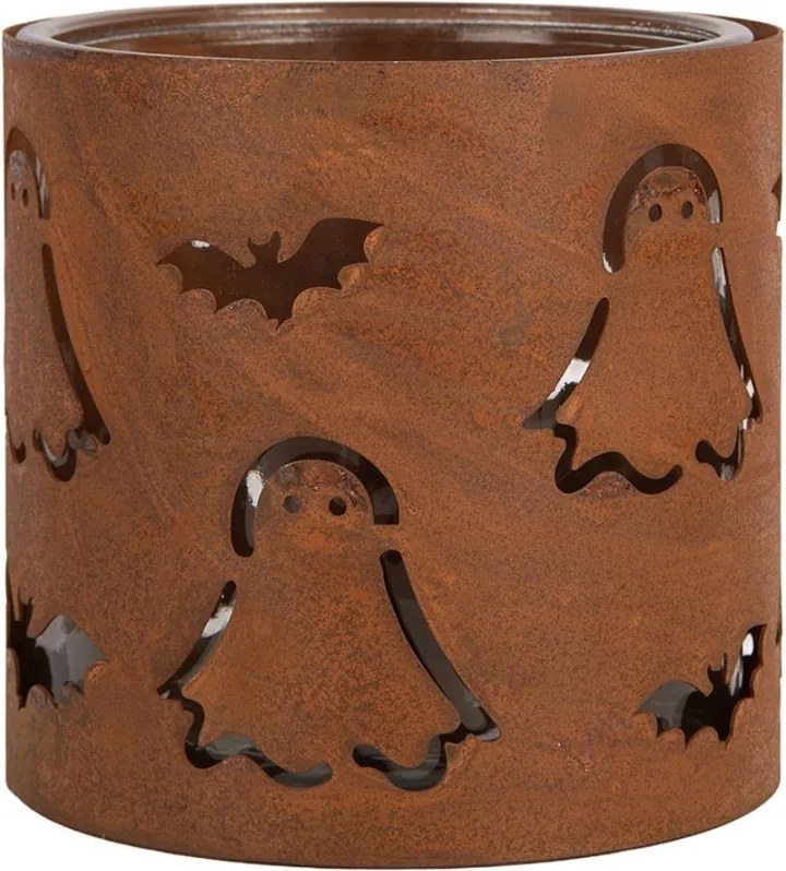 Rustikálny hrdzavý svietnik s duchmi Halloween - Ø 16*15 cm