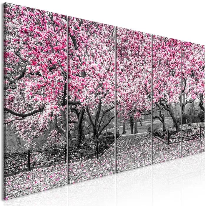 Artgeist Obraz - Magnolia Park (5 Parts) Narrow Pink Veľkosť: 225x90, Verzia: Premium Print