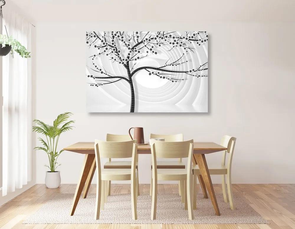 Obraz moderný čiernobiely strom na abstraktnom pozadí Varianta: 120x80