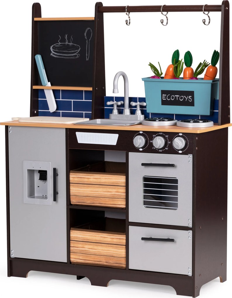 Drevená detská kuchynka ECOTOYS s doplnkami a zeleninou