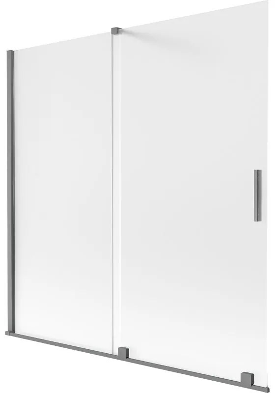 Mexen Velar, 2-krídlová posuvná vaňová zástena 160 x 150 cm, 8mm sklo námraza, brúsený grafit, 896-160-000-31-95