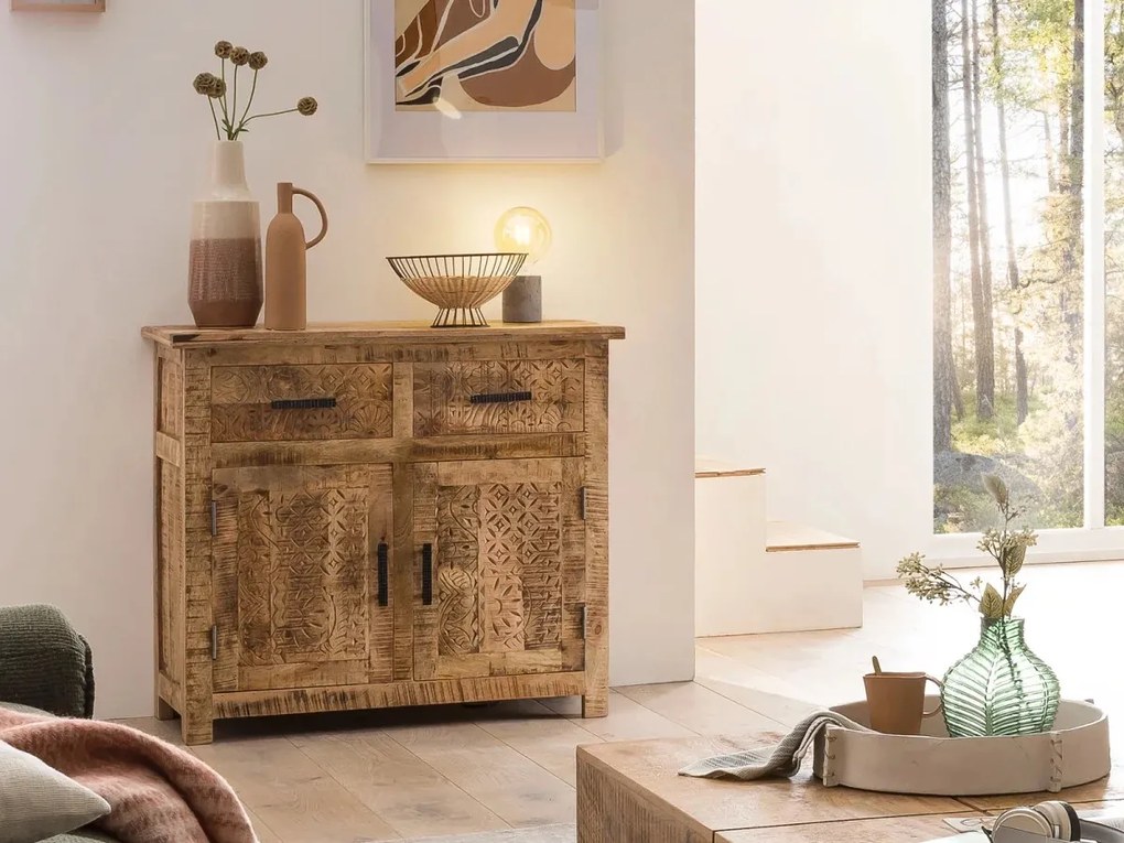 furniture-nabytek.cz - Masivní komoda Bombaj z mangového dřeva, lakovaná, hnědá – 90×42×80 cm