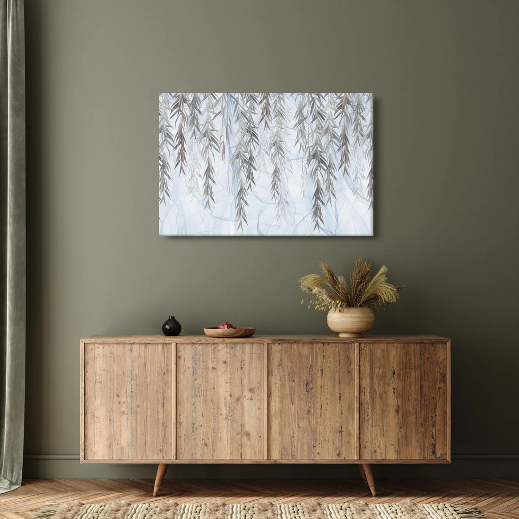 Obraz - Vŕbové vetvičky v modrom pozadí (90x60 cm)