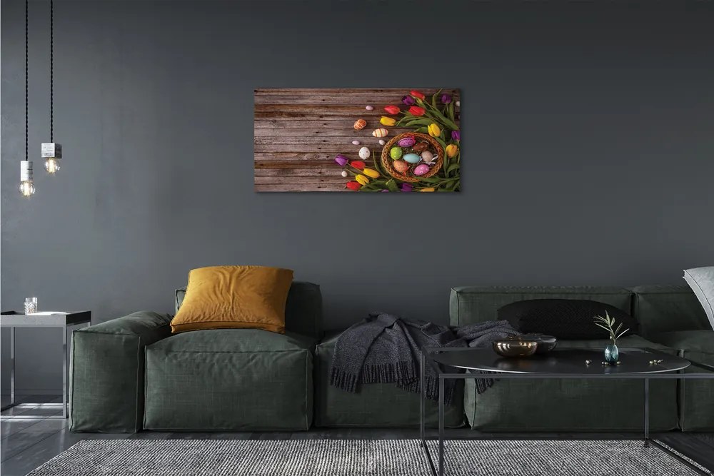 Obraz na plátne Vajíčka tulipány dosky 100x50 cm