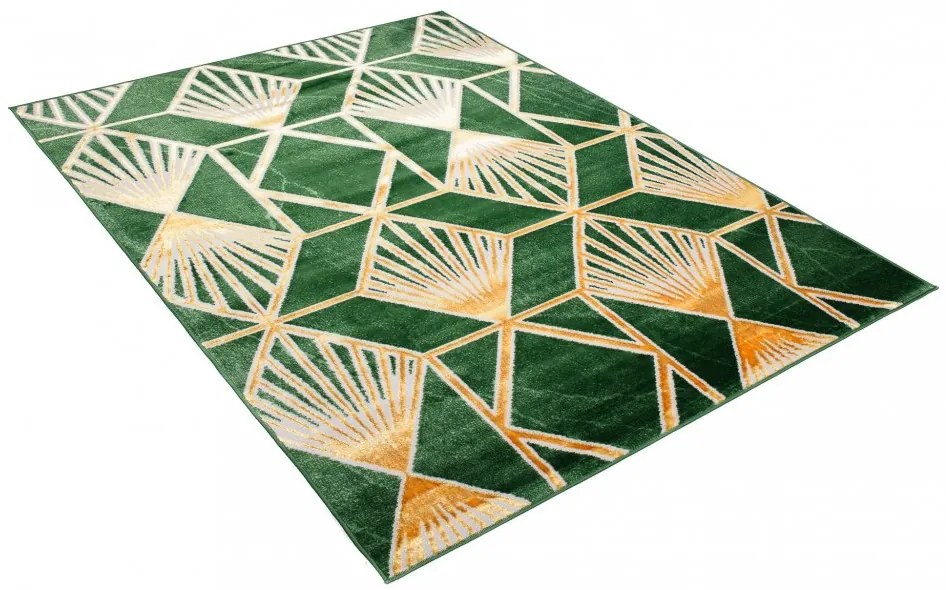 Trendový zelený koberec so zlatými geometrickými vzormi Šírka: 80 cm | Dĺžka: 150 cm