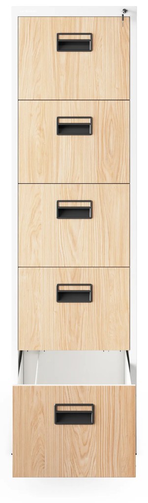 Kovová kartotéka, 5 zásuviek SARA V5, 460 x 1630 x 620 mm, Eco Design: biela/ dub sonoma