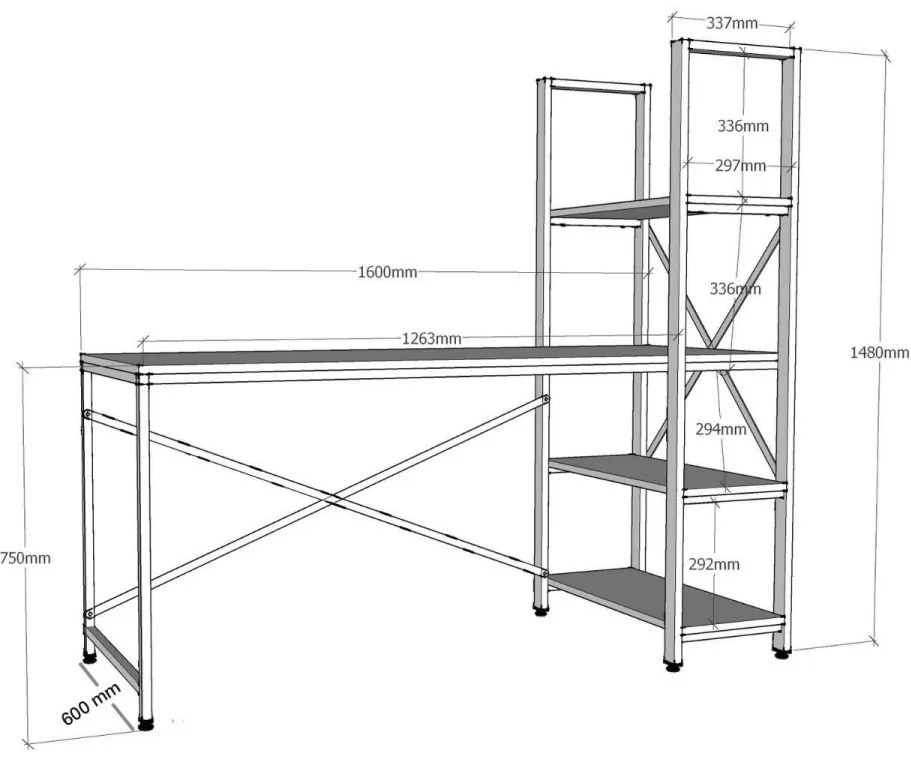 Písací stôl s regálom CENTILE dub sonoma