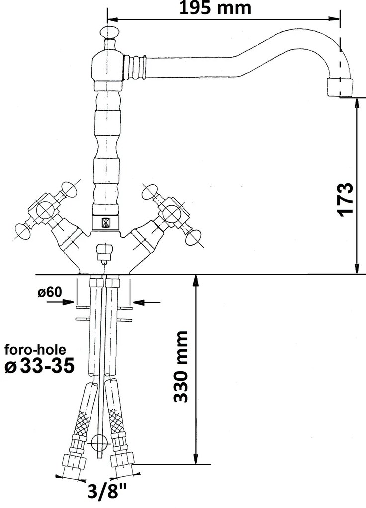 Sapho ANTEA stojanková umývadlová batéria s retro hubicou s výpustou, chróm 3371