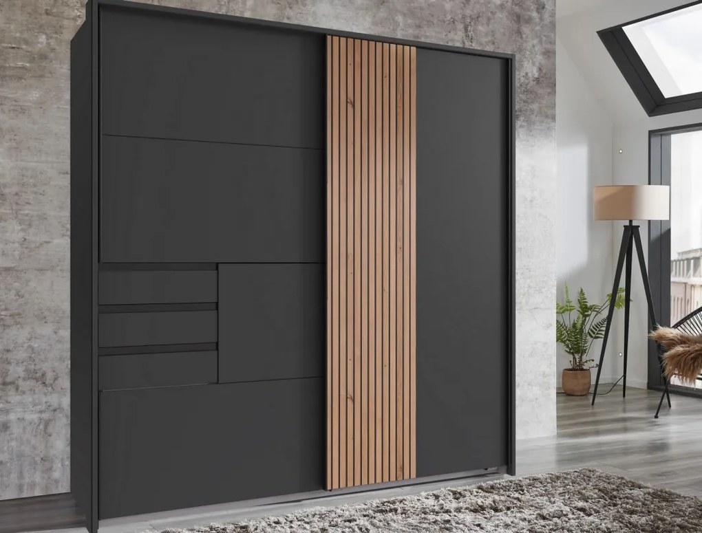 Šatníková skriňa Coburg, 180 cm, grafit/dub artisan