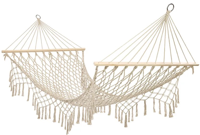Záhradná hojdacia sieť boho mesh tassel 200cm ecru