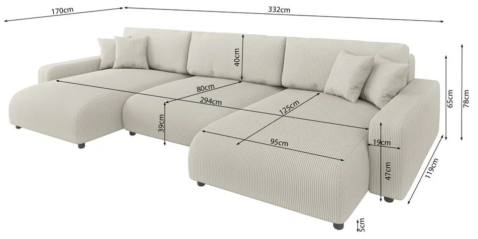 Krémová menčestrová rozkladacia/s úložným priestorom rohová pohovka Sara – Ropez