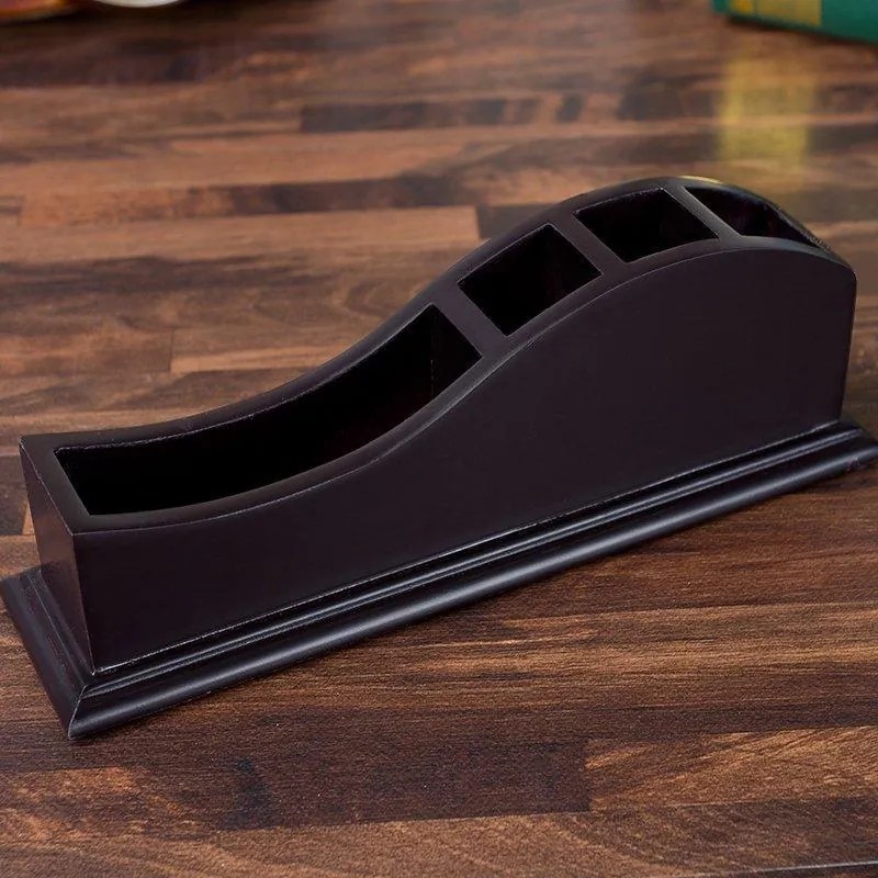 Elegantný drevený stojan na perá a vizitky, vlnka, tmavohnedý HX-1006