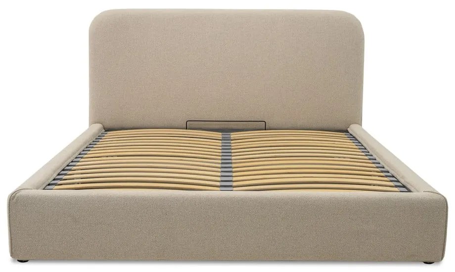 Béžová čalúnená dvojlôžková posteľ s úložným priestorom s roštom 140x190 cm Sea – Scandic